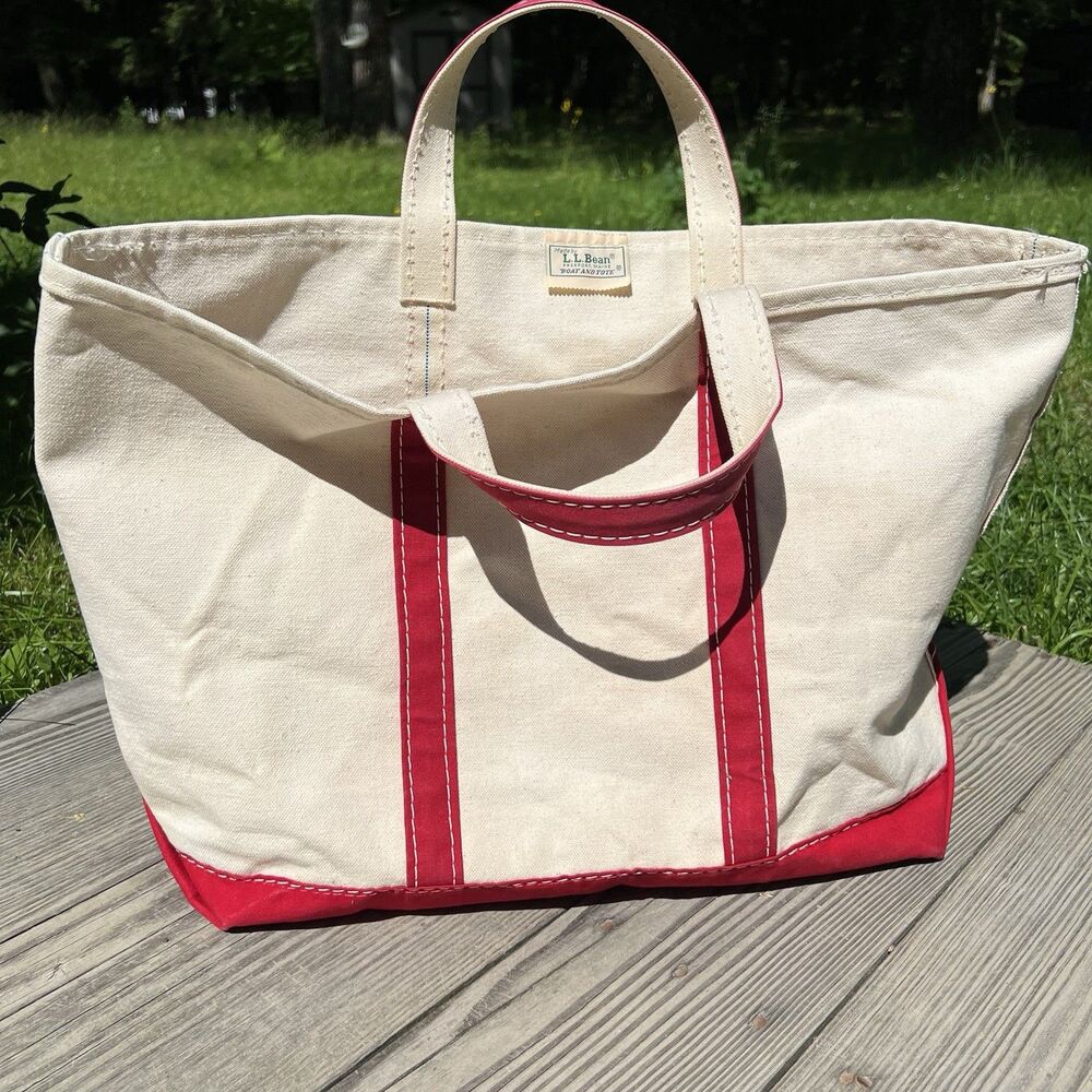 Vintage 70s 80s Sawtooth Label Distressed LL Bean Boat & Tote Bag Red L.L.